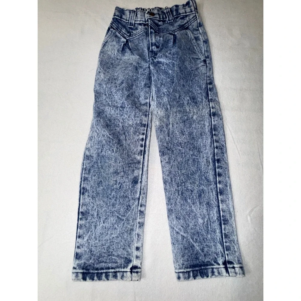 Acid Wash Jeans Girls Size 6 Blue  Pleated High Waist